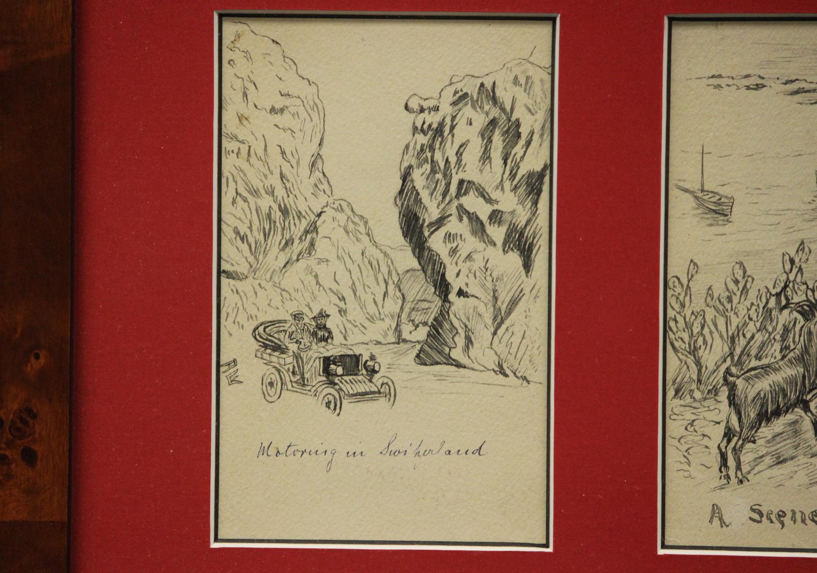 Vier c1910s Pen & Ink Postkarte Zeichnungen im Angebot 3