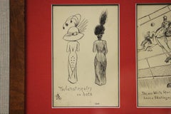Vier c1910s Postkarte gerahmt Pen & Ink Zeichnungen