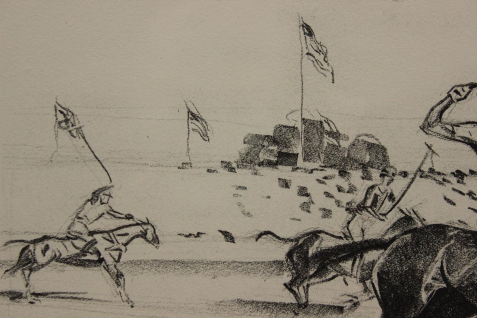 „International Meadowbrook Polo-Match“, Kohlezeichnung, ca. 1930er Jahre im Angebot 1