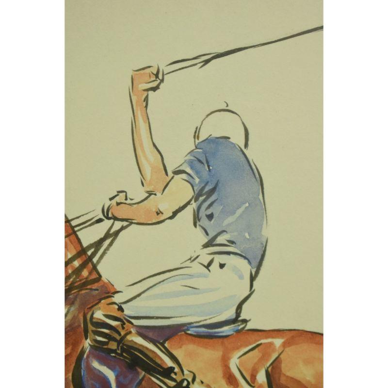 Paul Desmond Brown Polo Watercolour For Sale 2