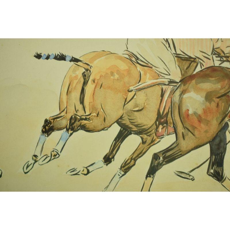 Paul Desmond Brown Two Polo Players Watercolor For Sale 2