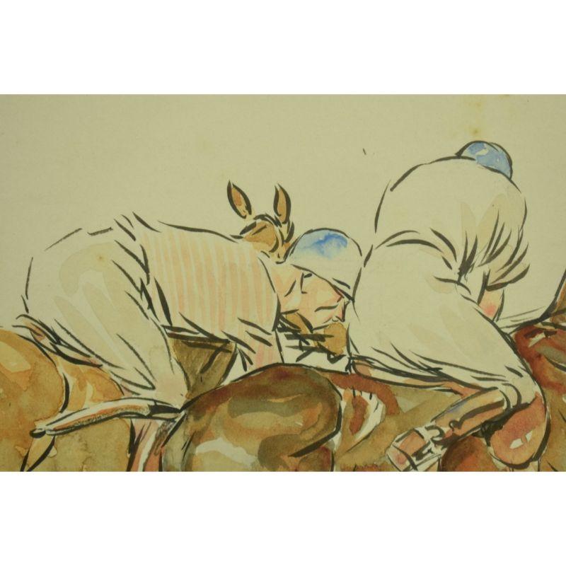 Paul Desmond Brown Two Polo Players Watercolor For Sale 1