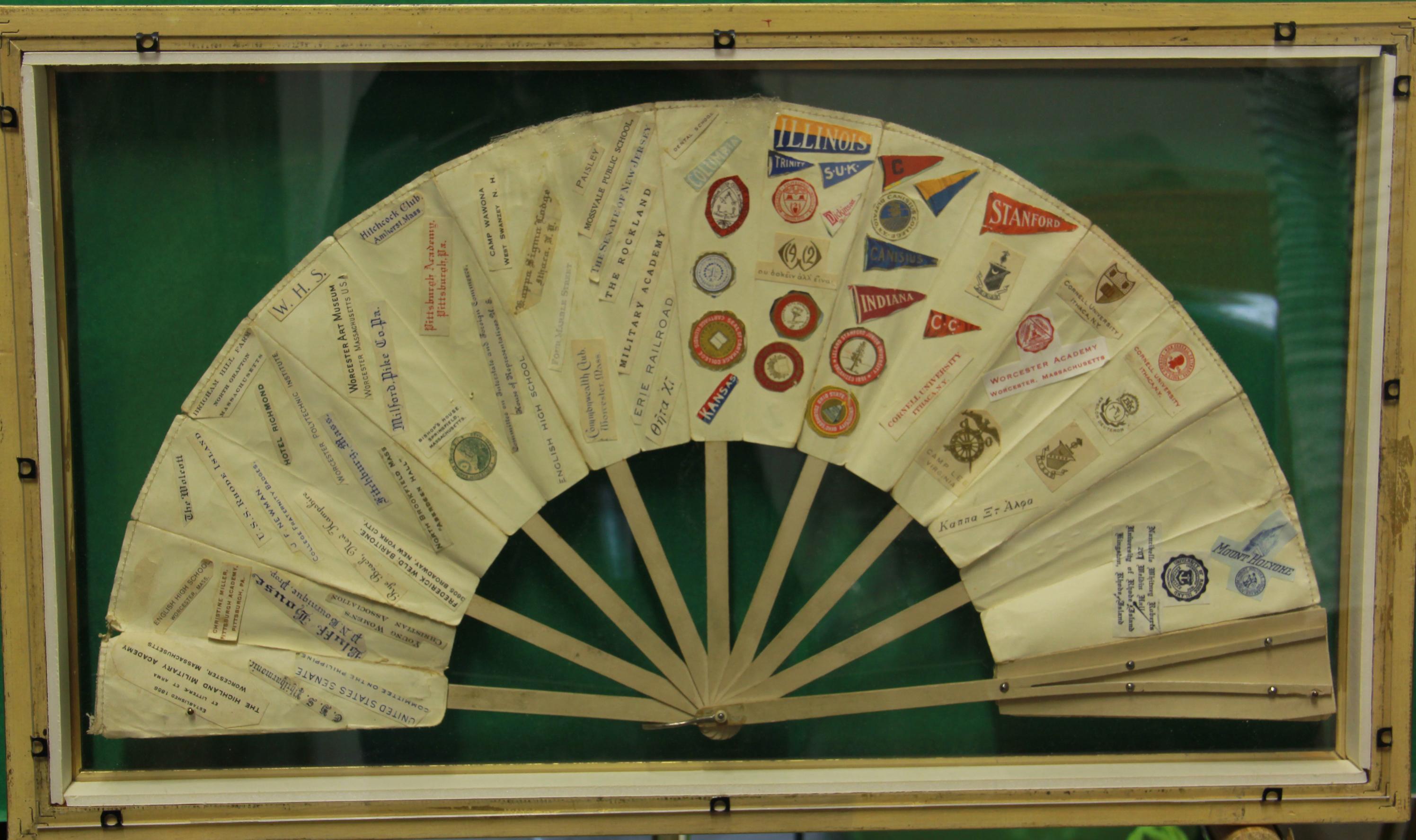 Framed 16 Panel Double-Sided Fan w/ Stationery Crests For Sale 2