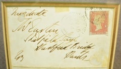 Framed English Portrait w/ c1848 1 Penny Postage Stamp/ Envelope