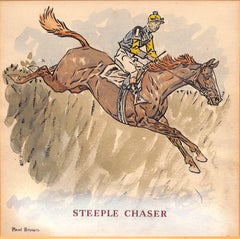 Paul Brown Watercolor Painting "Steeple Chaser"