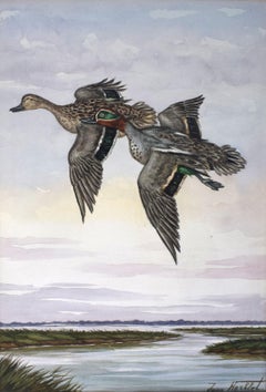 "Two Ducks In Flight Over Marsh" by Jean Herblet Ex- C.Z. Guest Estate