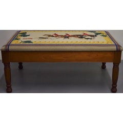 Hand-Needlepoint Fox-Hunt Bench/ Table Signed: MT 98