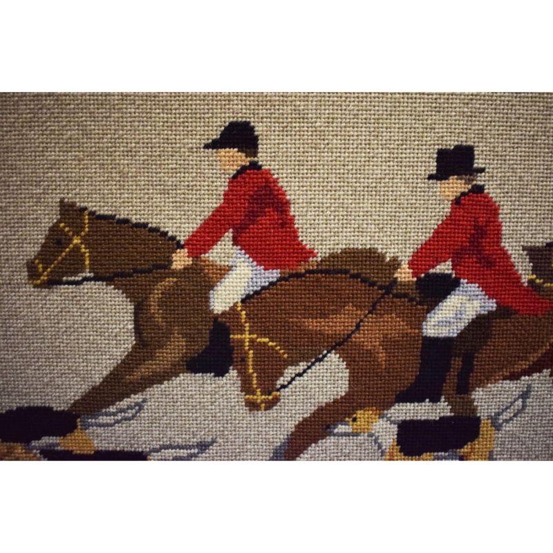 Hand-Needlepoint Fox-Hunt Bench/ Table Signed: MT 98 For Sale 2