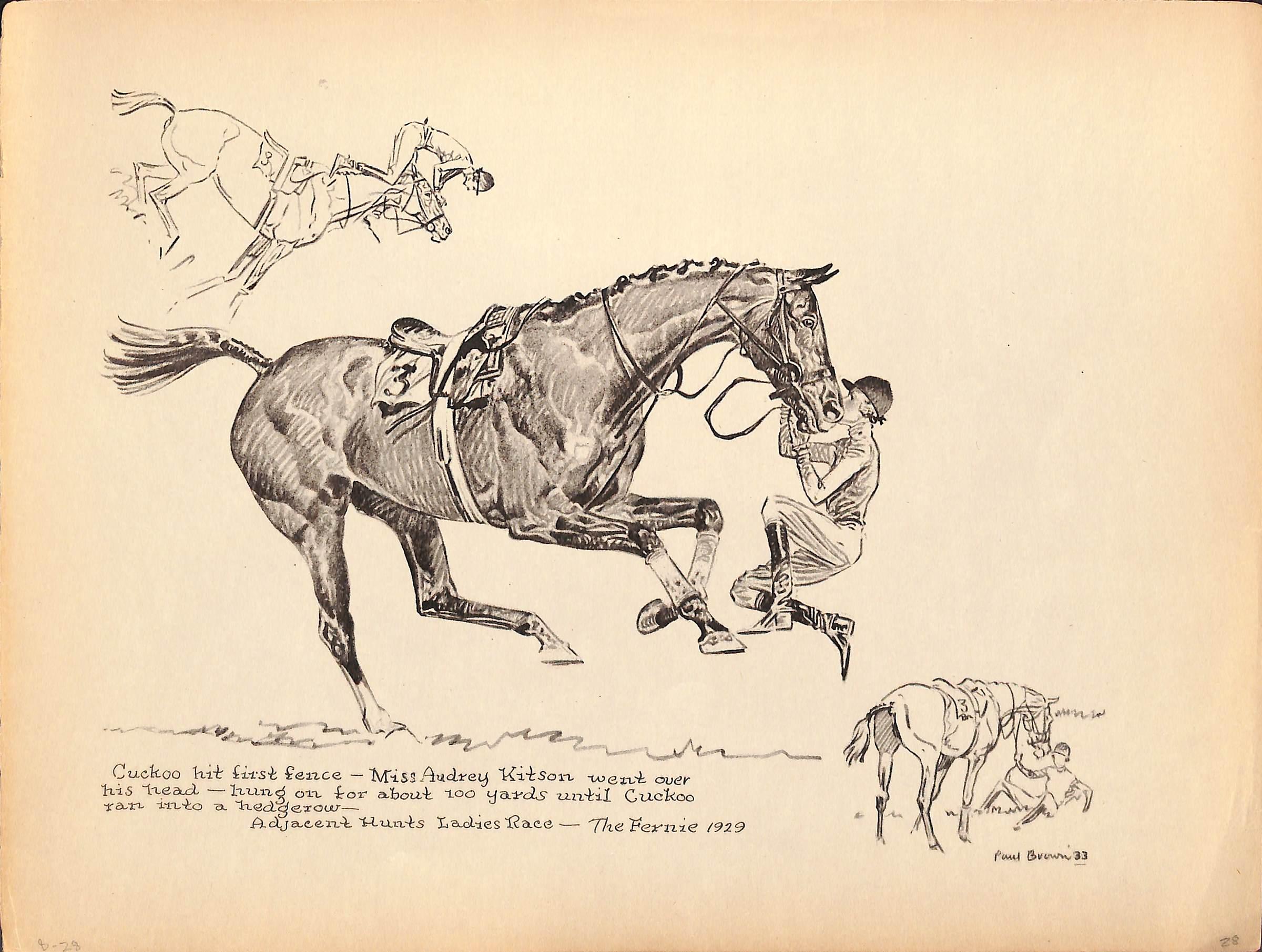Cuckoo Hit First Fence Adjacent Hunts Damenrennen 1929 – Art von Paul Desmond Brown