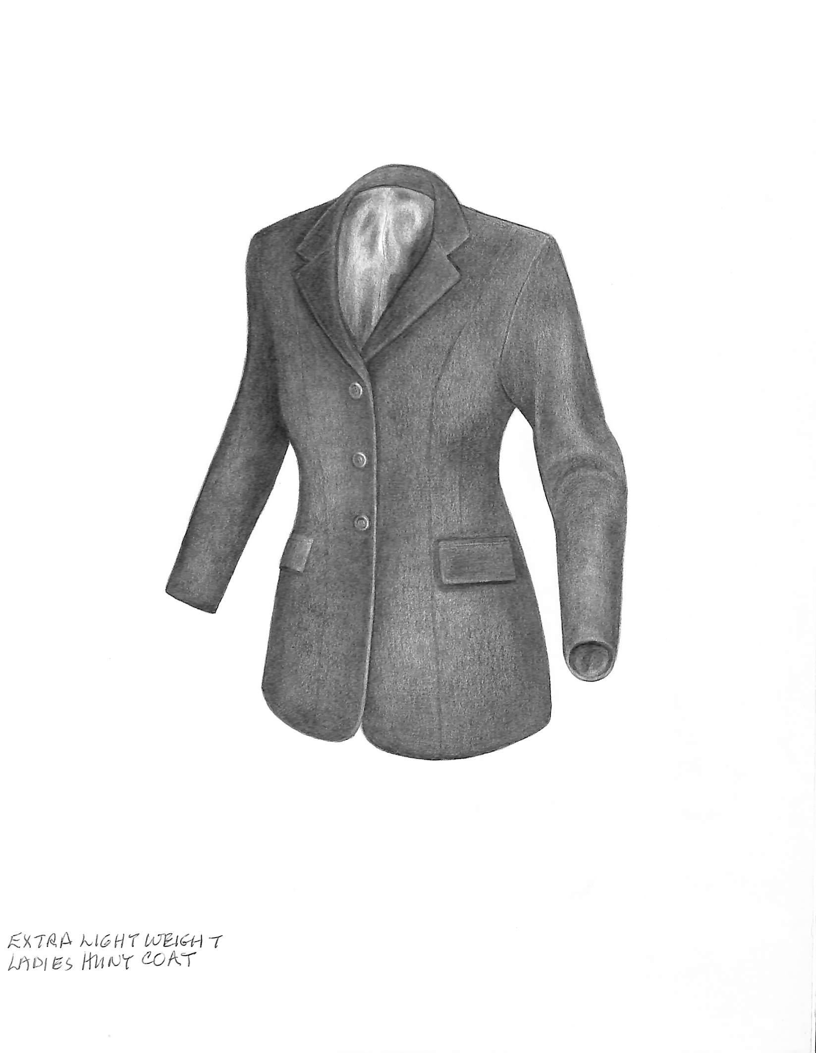 Lightweight Ladies Black Hunt Coat 2003 Graphite Drawing - Art by Unknown