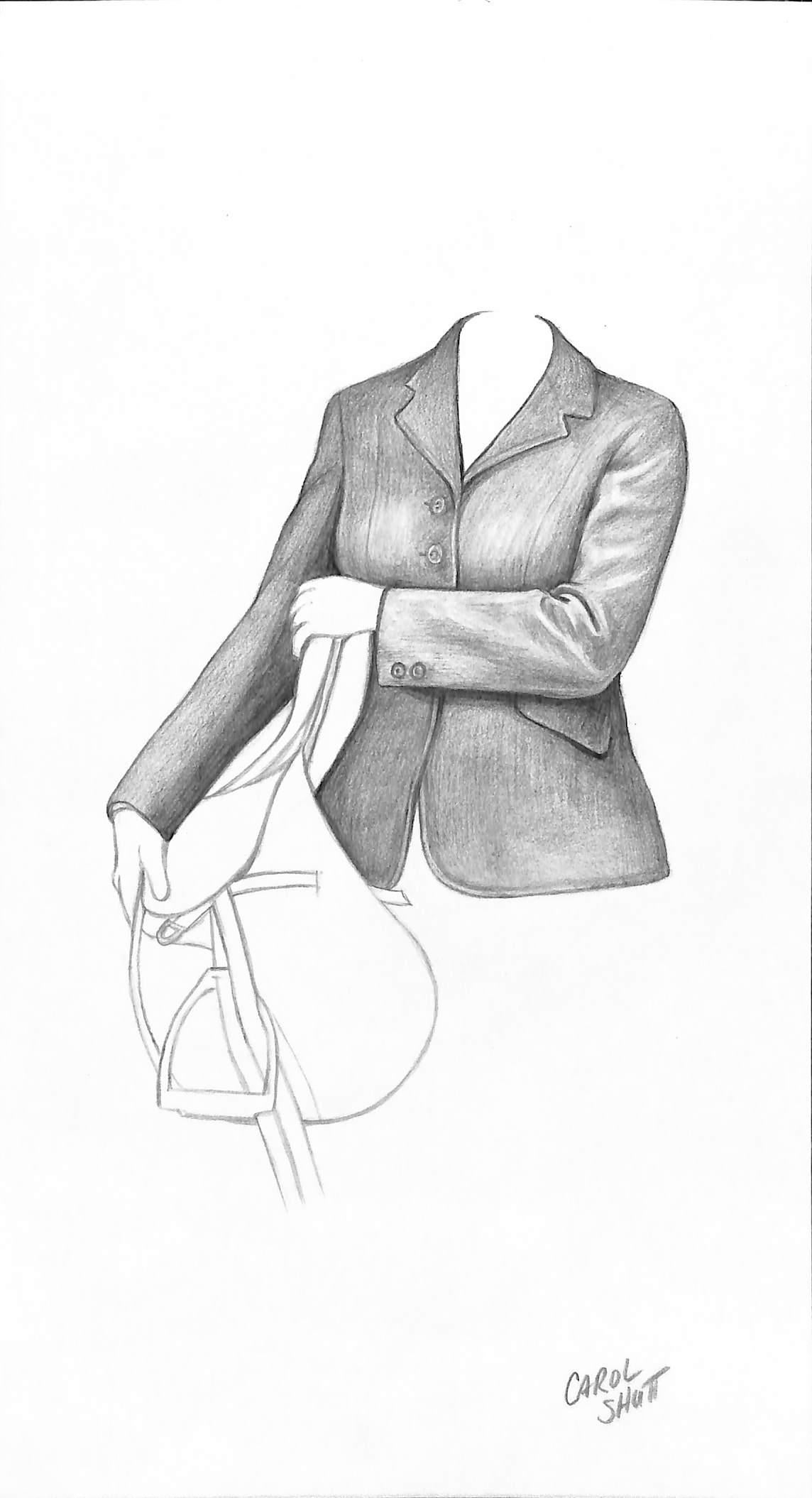 Ladies Hunt Jacket & Saddle Graphite Drawing - Art by Unknown