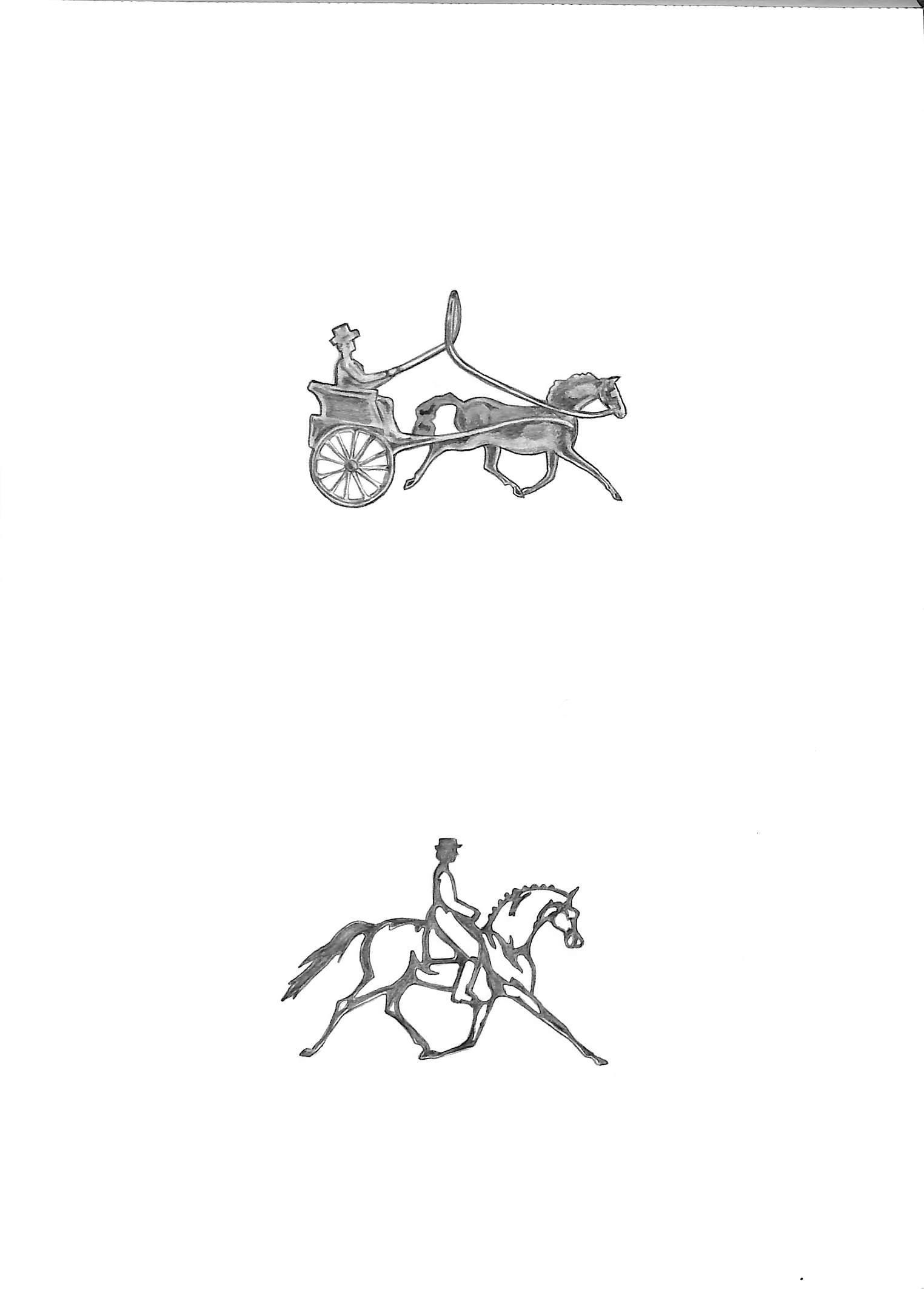 Gold Driving Pendant/ Dressage Horse & Rider Pin Graphite Drawing - Art by Unknown