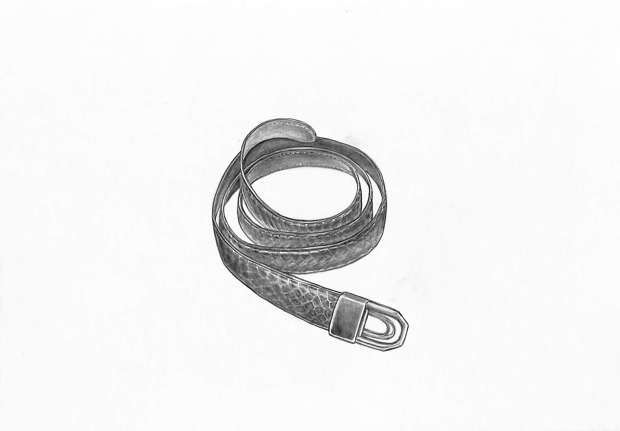 Cintura in pelle di serpente con fibbia a staffa Disegno in grafite - Art di Unknown