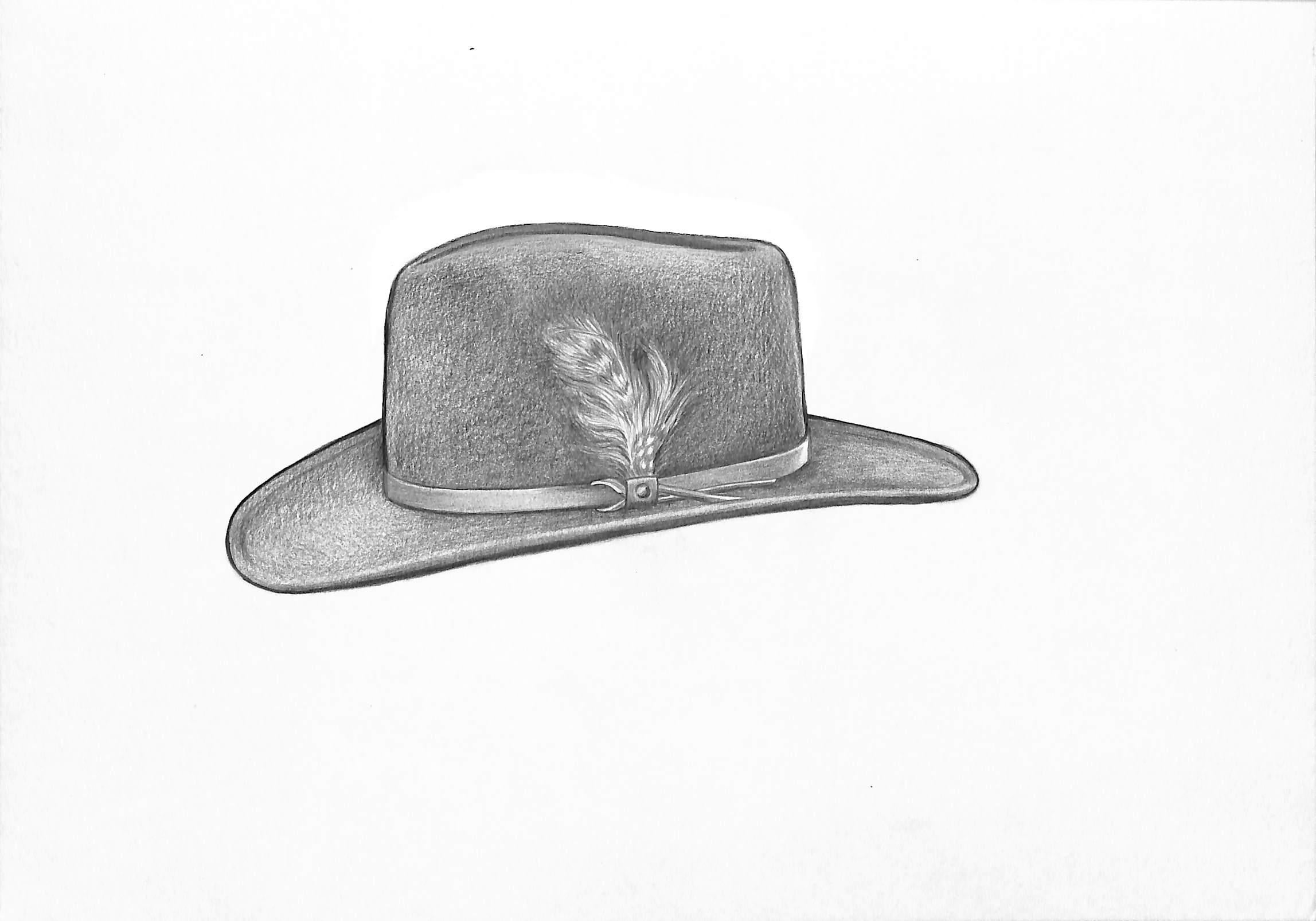 Hat w/ Feather Graphite Drawing - Art by Unknown