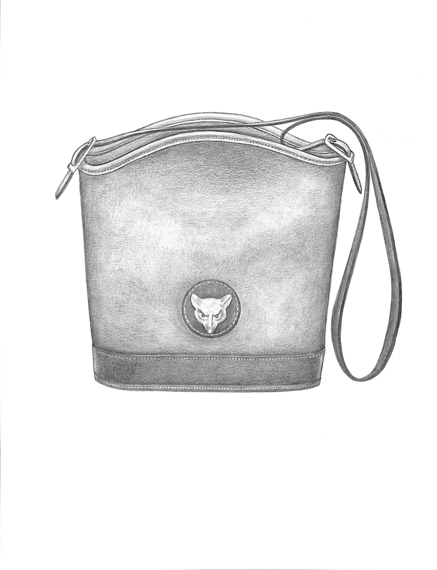 Bucket Bag w/ Fox Trim Graphite Drawing - Art by Unknown