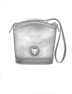 Bucket Bag mit Fuchsbesatz und Graphit-Zeichnung
