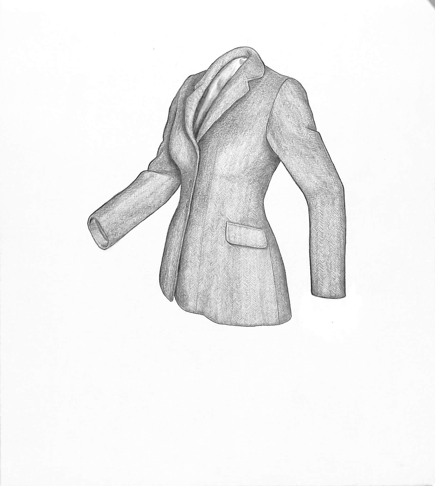 Ladies Herringbone Tweed Riding Jacket 2000 Graphite Drawing - Art by Unknown