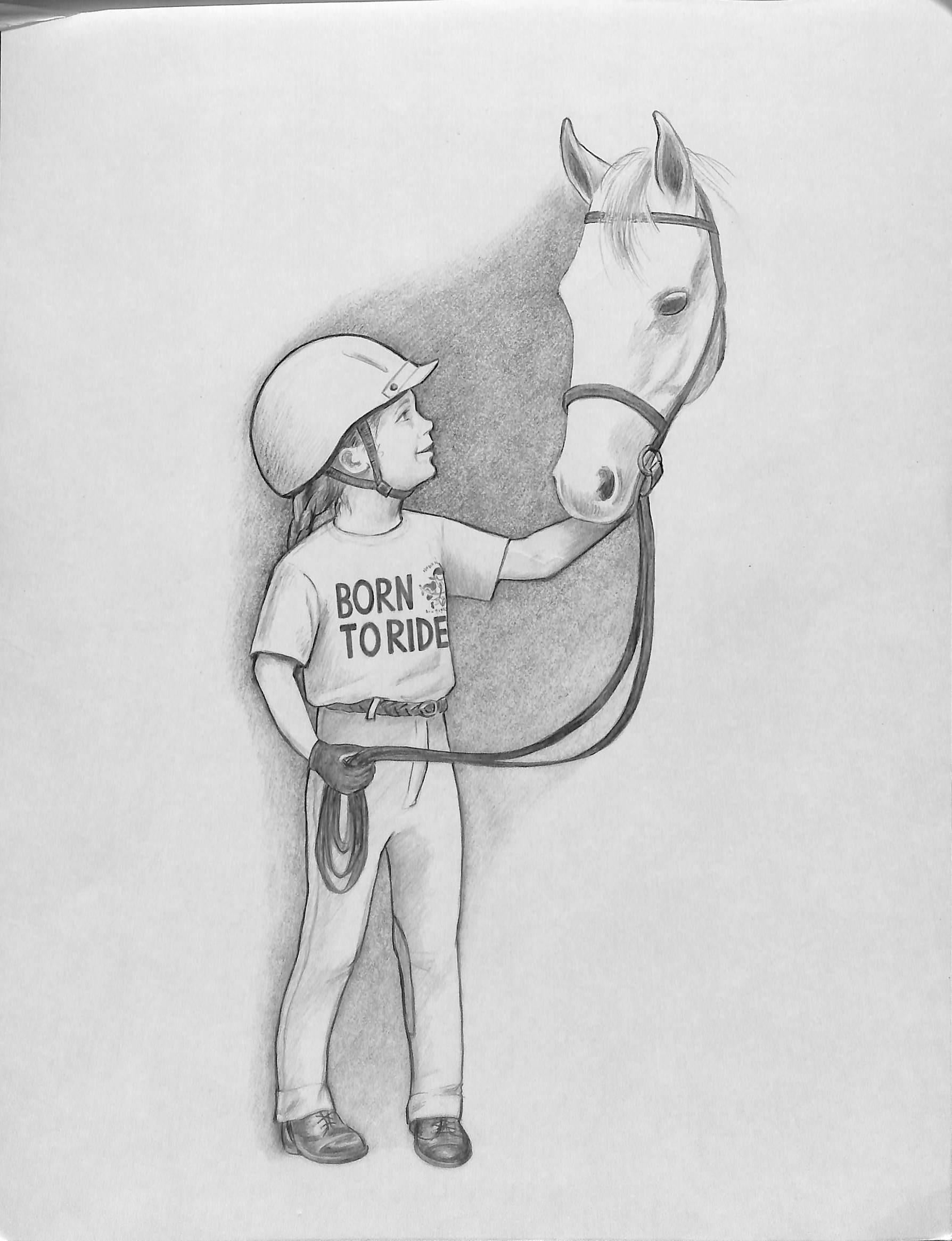 Our First Riding Lesson 2001 Graphite Drawing - Art by Unknown