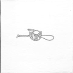 Fox Mask/ Hunting Horn Riding Pin Graphite Drawing