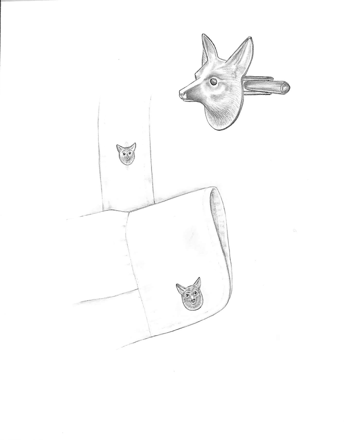 Fox Mask Cufflink Set Graphite Drawing - Art by Unknown