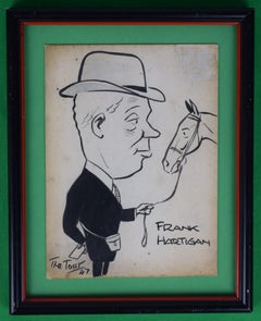 Frank Hartigan Horse Trainer 1947 Pen & Ink w/ Watercolour by "The Tout"