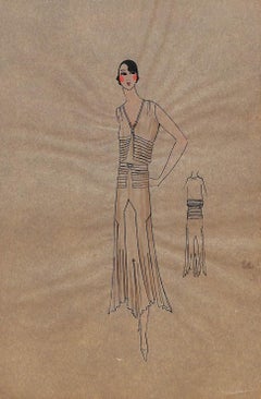 Lanvin de Paris c1920s Illustration de mode originale à la gouache