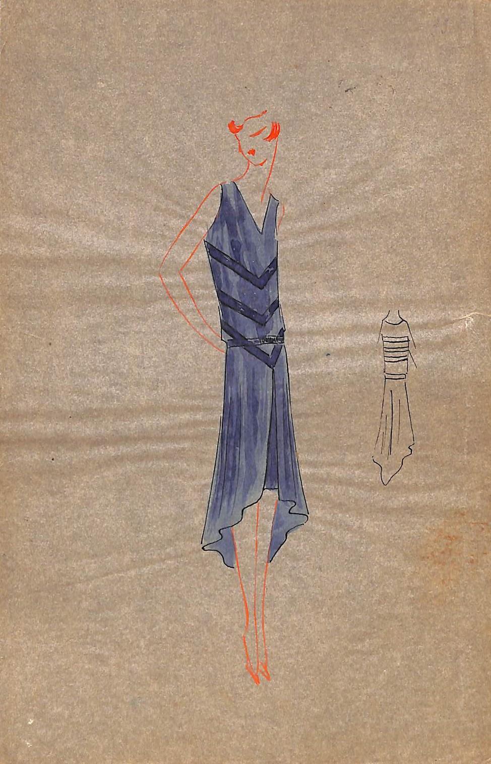Lanvin von Paris, ca. 1920er Jahre, Original-Modeillustration in Gouache – Art von Unknown