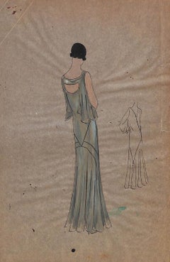 Lanvin of Paris c1920s Original Fashion Illustration in Gouache
