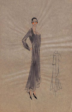 Lanvin von Paris, ca. 1920er Jahre, Original-Modeillustration in Gouache