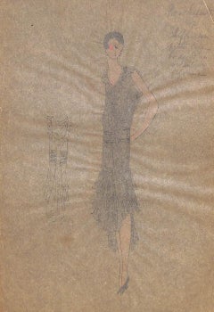 Lanvin di Parigi, anni '20 circa, illustrazione di moda originale a guazzo