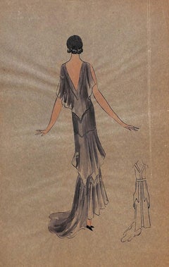 Lanvin de Paris c1920s Illustration de mode originale à la gouache