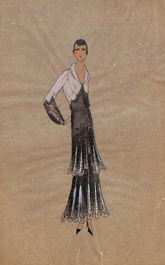 Lanvin de Paris c1920s Illustration de mode originale à la gouache