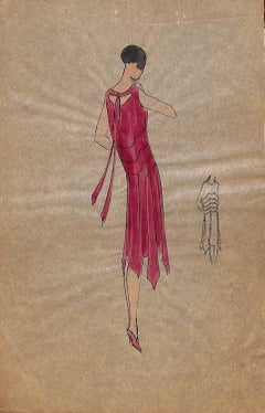 Lanvin of Paris c1920s Original Fashion Illustration in Gouache