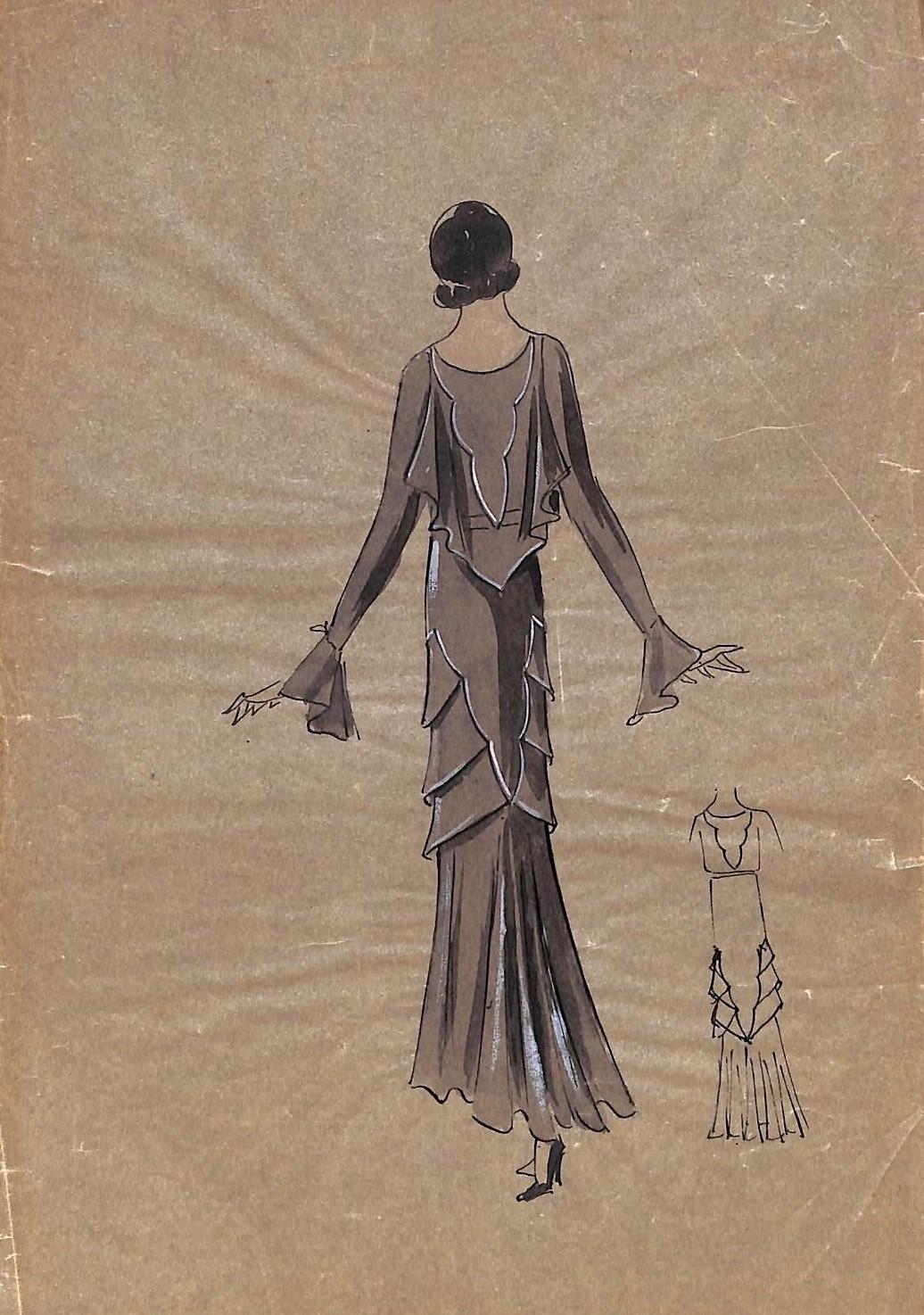Lanvin von Paris, ca. 1920er Jahre, Original-Modeillustration in Gouache – Art von Unknown