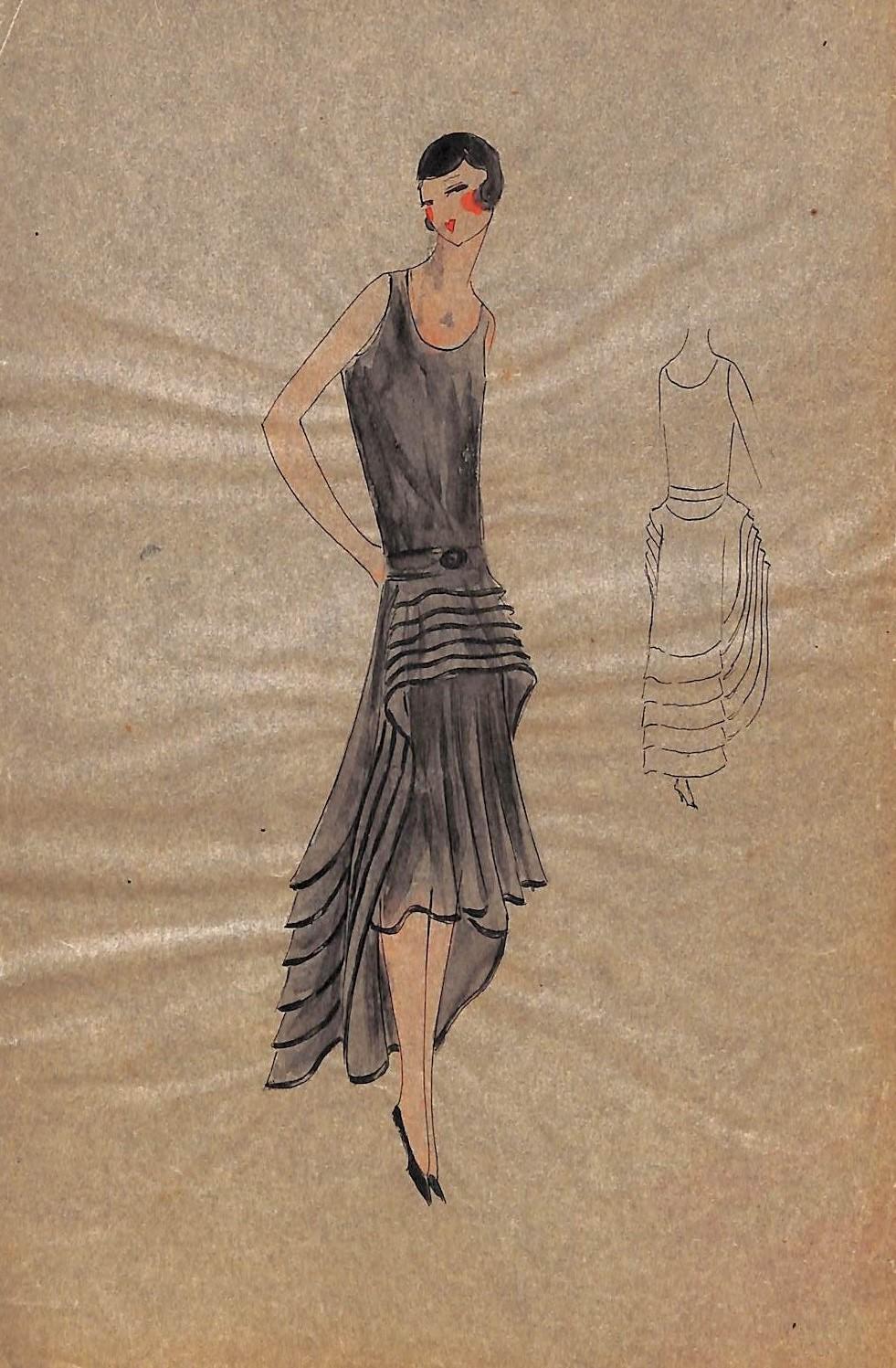 Lanvin of Paris c1920s Original Fashion Illustration in Gouache - Art by Unknown
