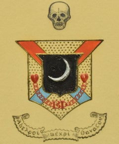 Hand-Gouache gemalt Totenkopf & Mond Wappen