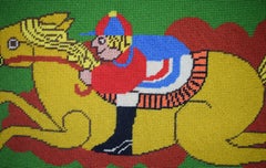 Hand-Needlepoint c1970s Jockey/ Racehorse Tray