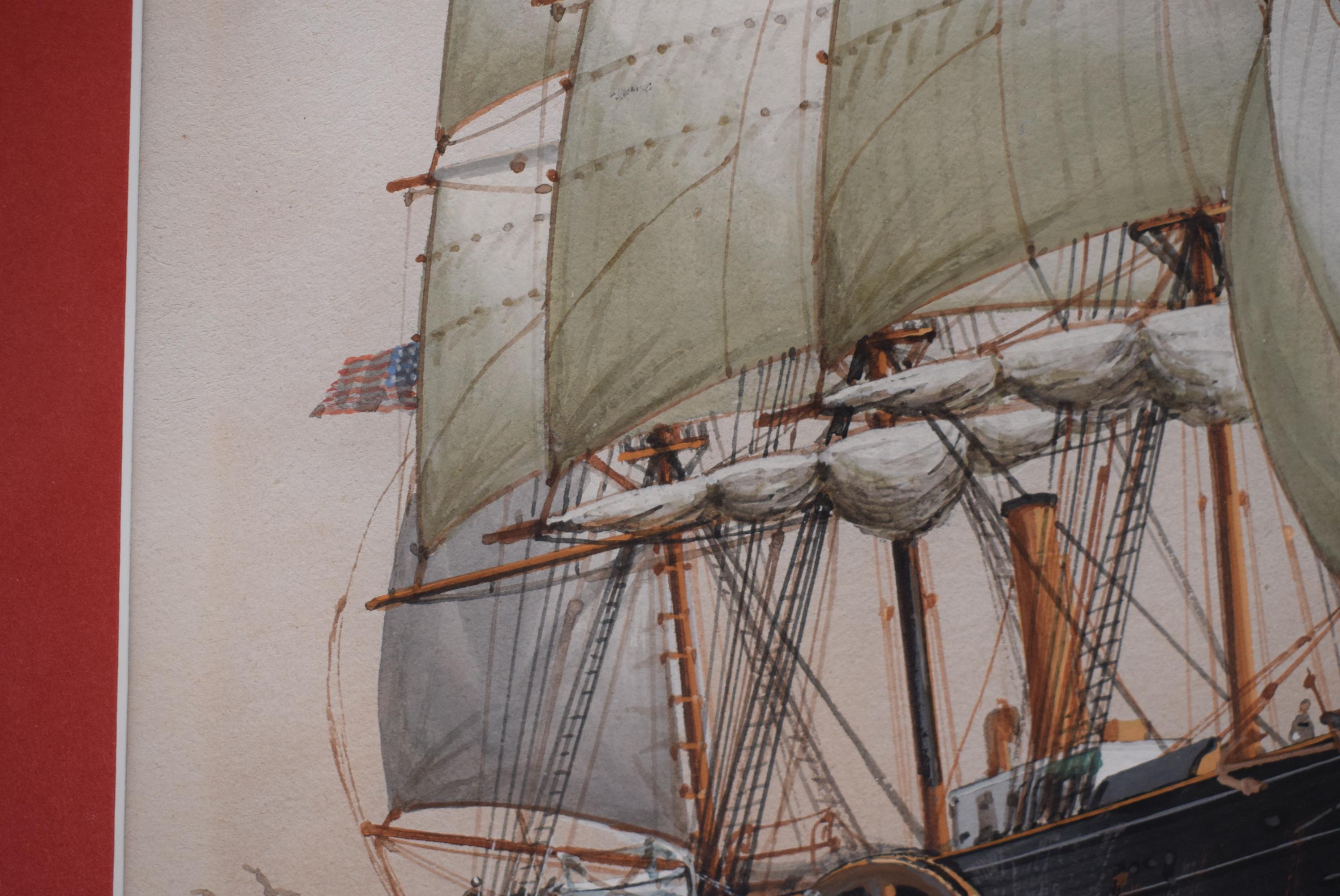 SS Savannah The First Ocean Steamer Watercolor w/ Gouache For Sale 1