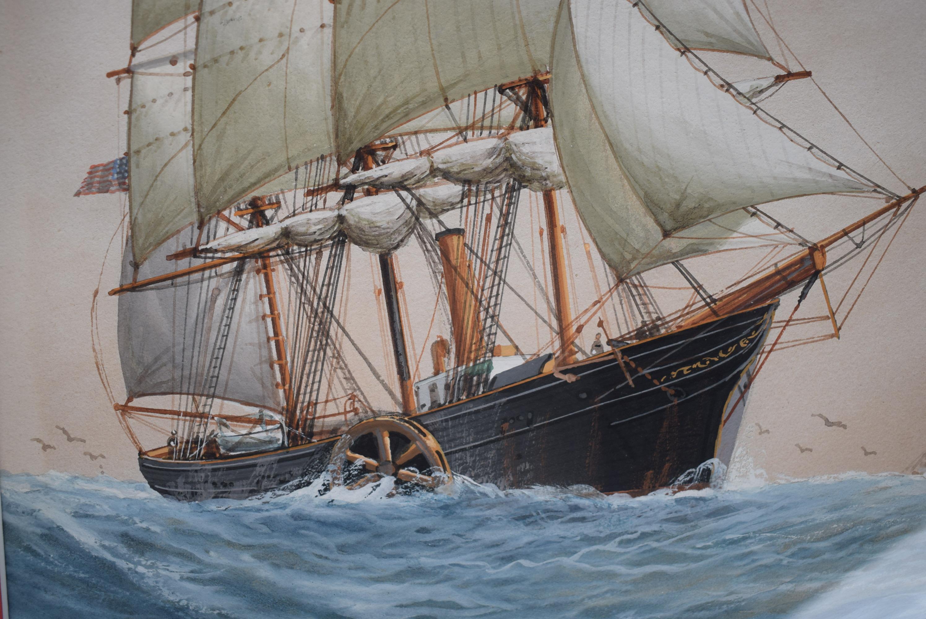 SS Savannah The First Ocean Steamer Watercolor w/ Gouache For Sale 3