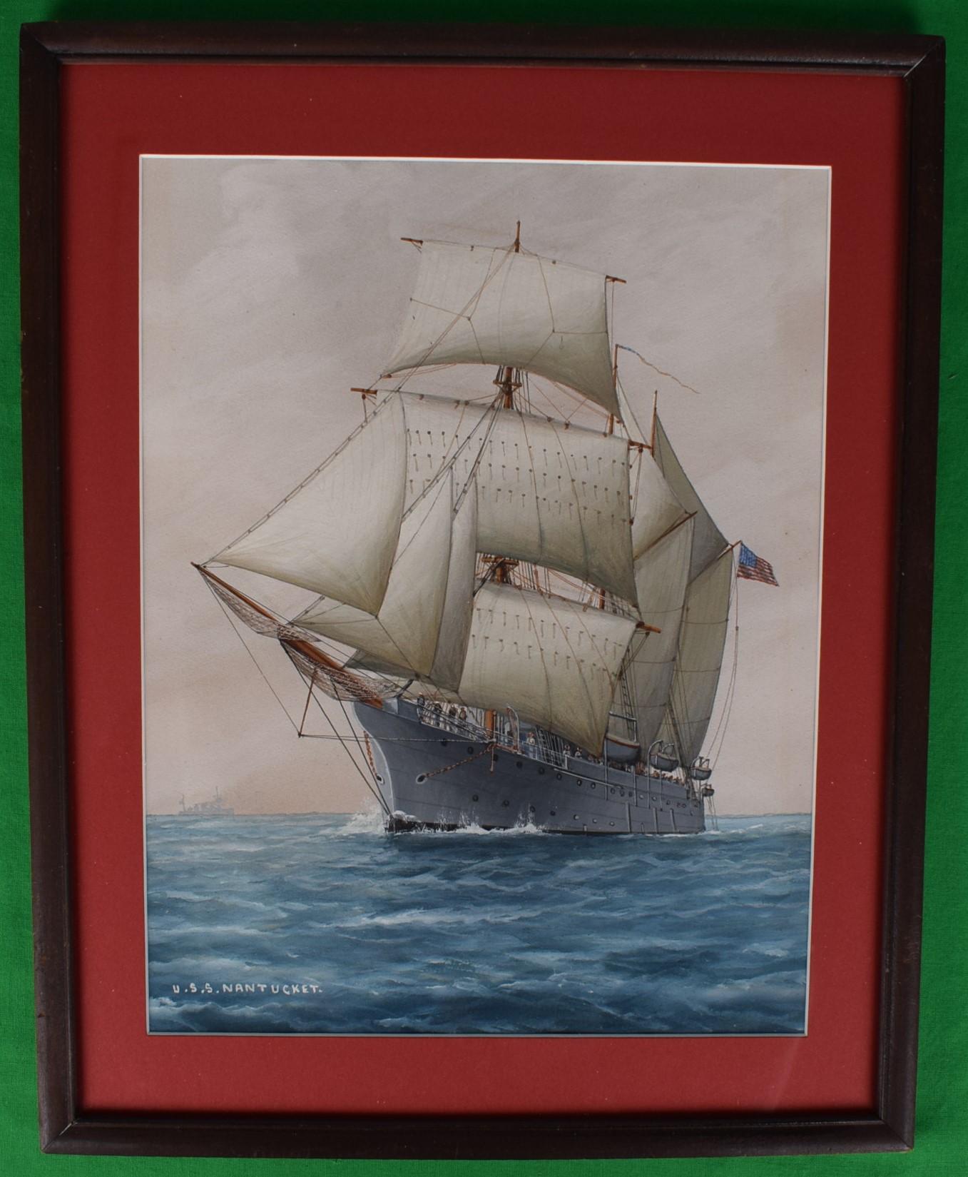 U.S.S. Nantucket Aquarell mit Gouache – Art von Unknown