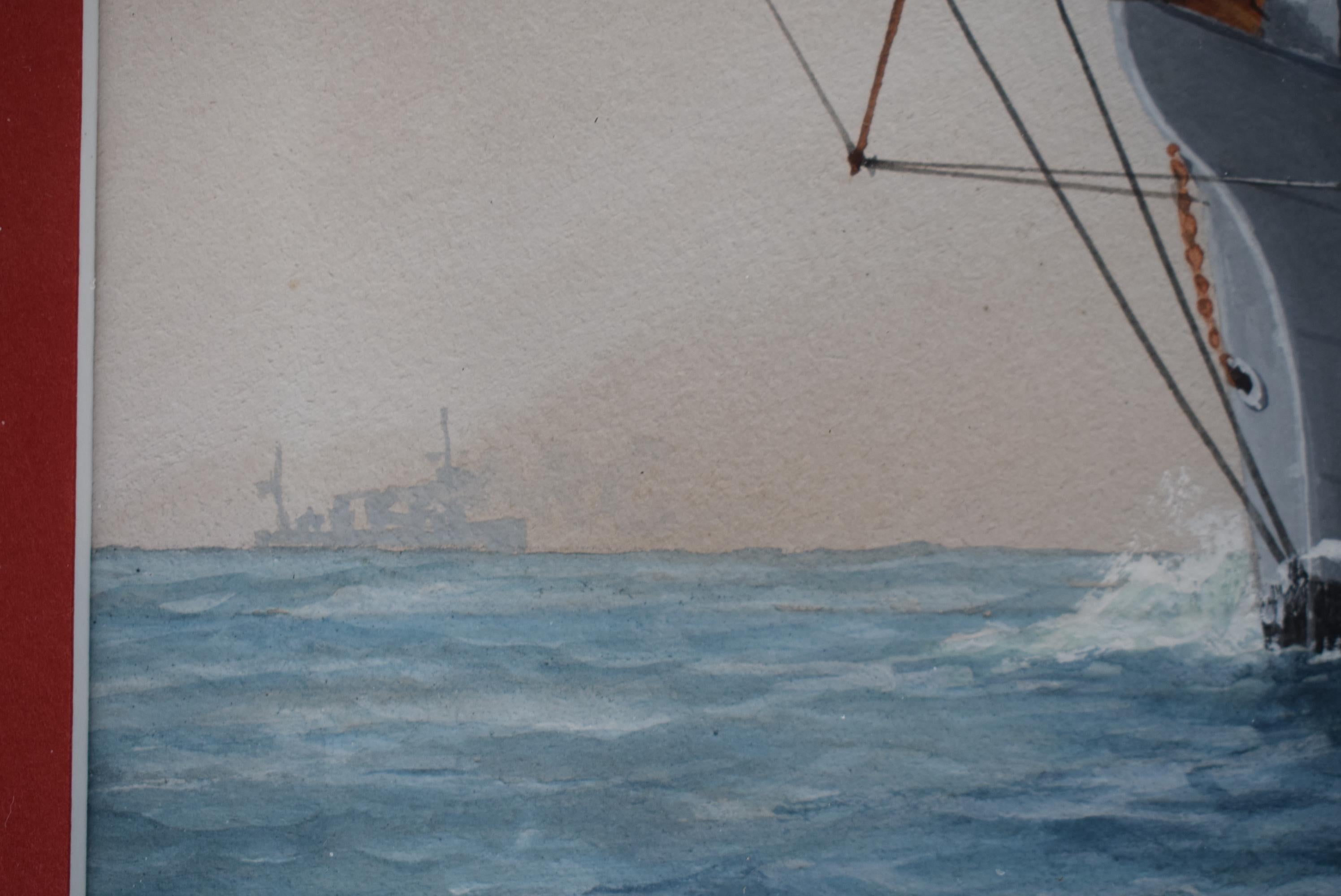 U.S.S. Nantucket Watercolor w/ Gouache For Sale 3