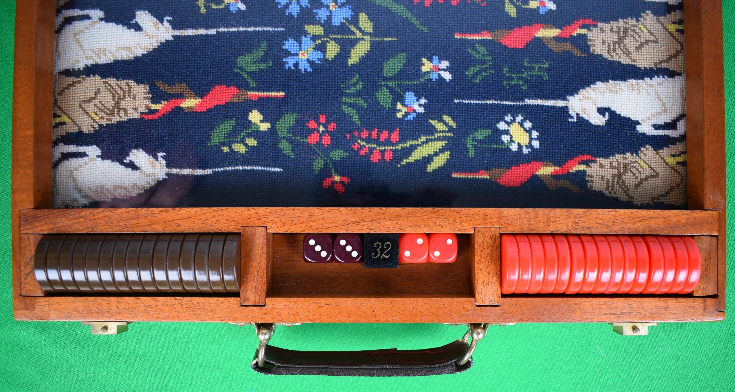 Hand-Needlepoint Unicorn Backgammon Case w/ Red/ Brown Checkers For Sale 4