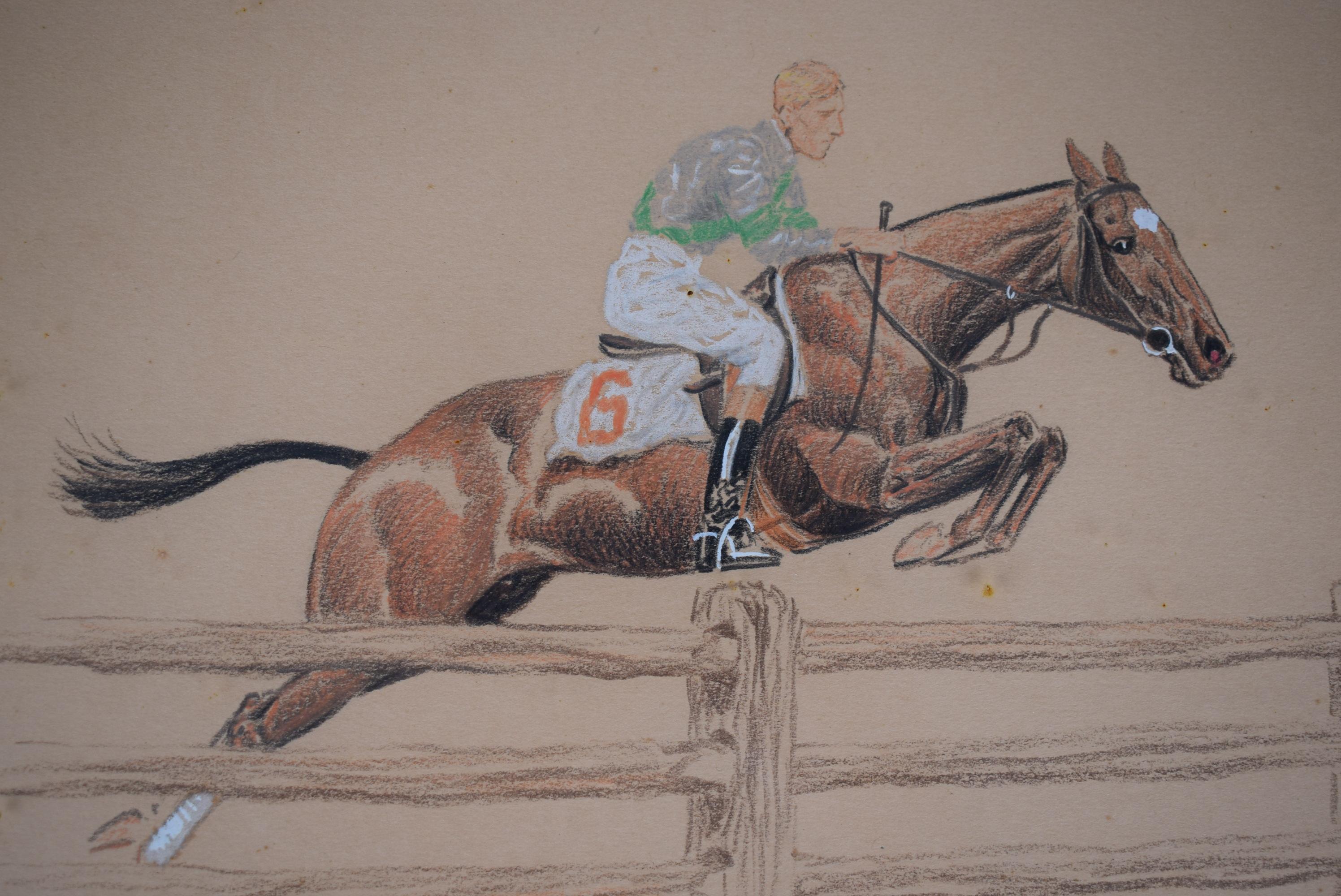 Maryland Hunt Cup Fred Thomas Up 1924 Mixed Media Pastel Drawing by Paul Brown For Sale 2