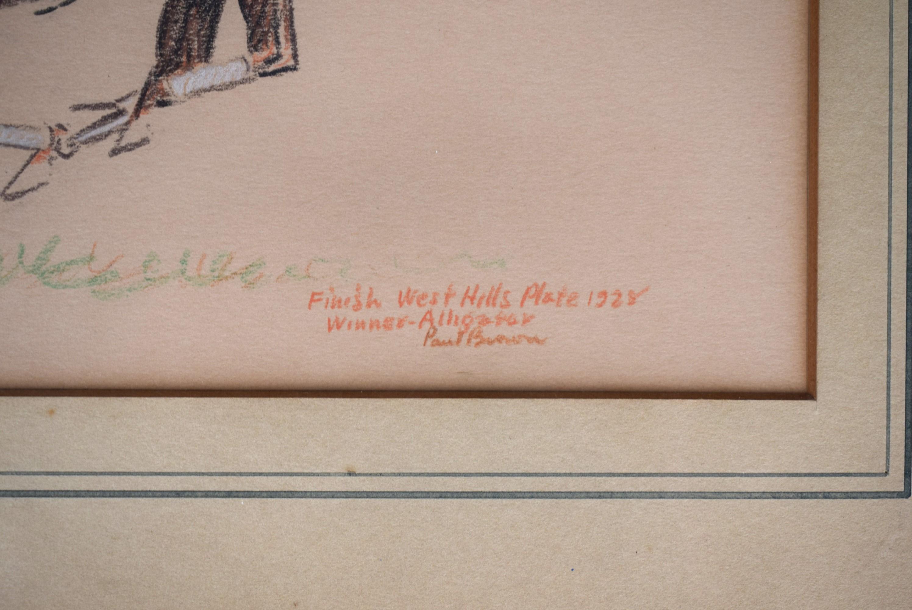Finish West Hills Plate Winner-Alligator 1928 Pastel Drawing by Paul Brown For Sale 1