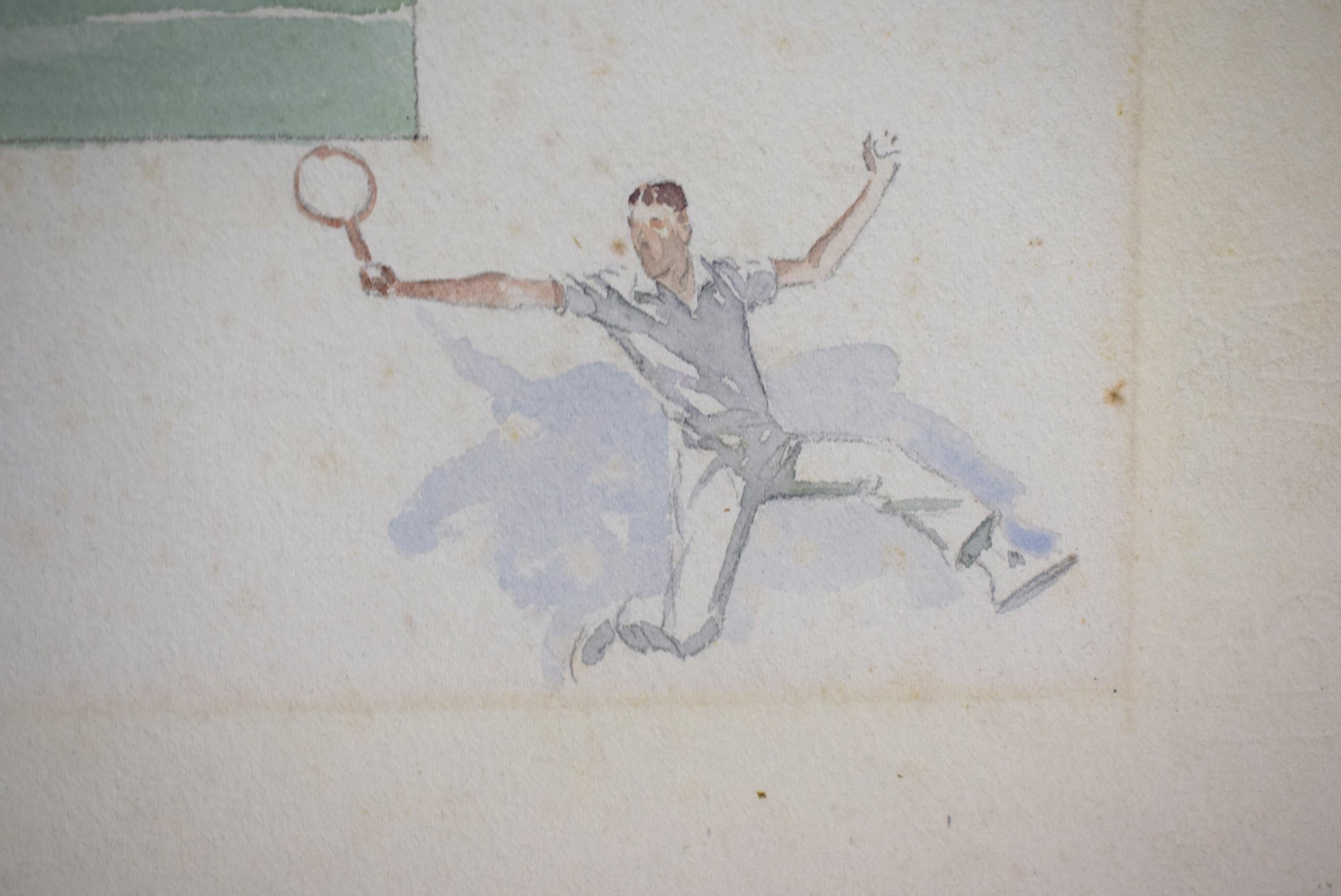 Tennis- The Kill, Or To The Net Watercolor By Paul Brown For Sale 3