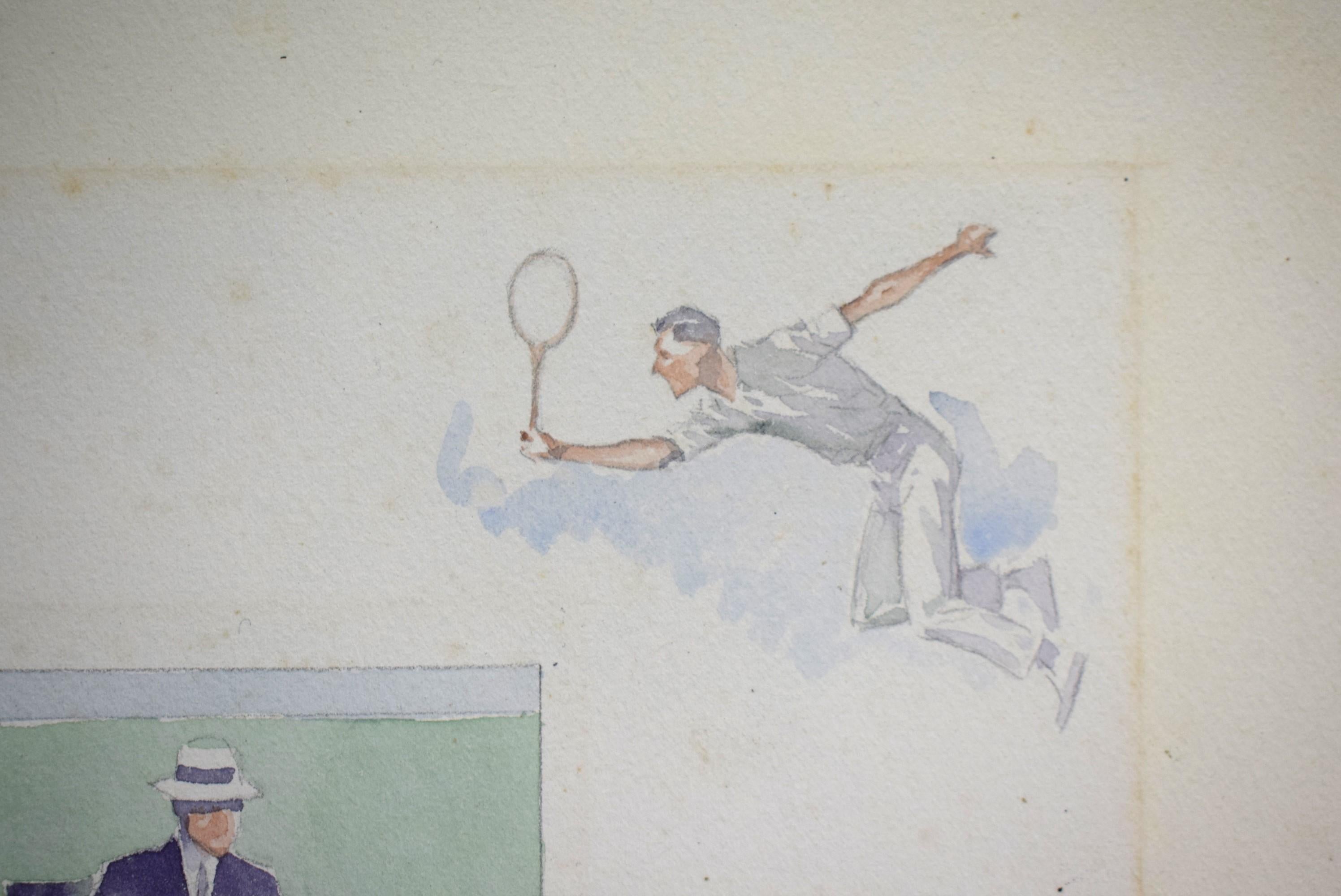 Tennis- The Kill, Or To The Net Watercolor By Paul Brown For Sale 6