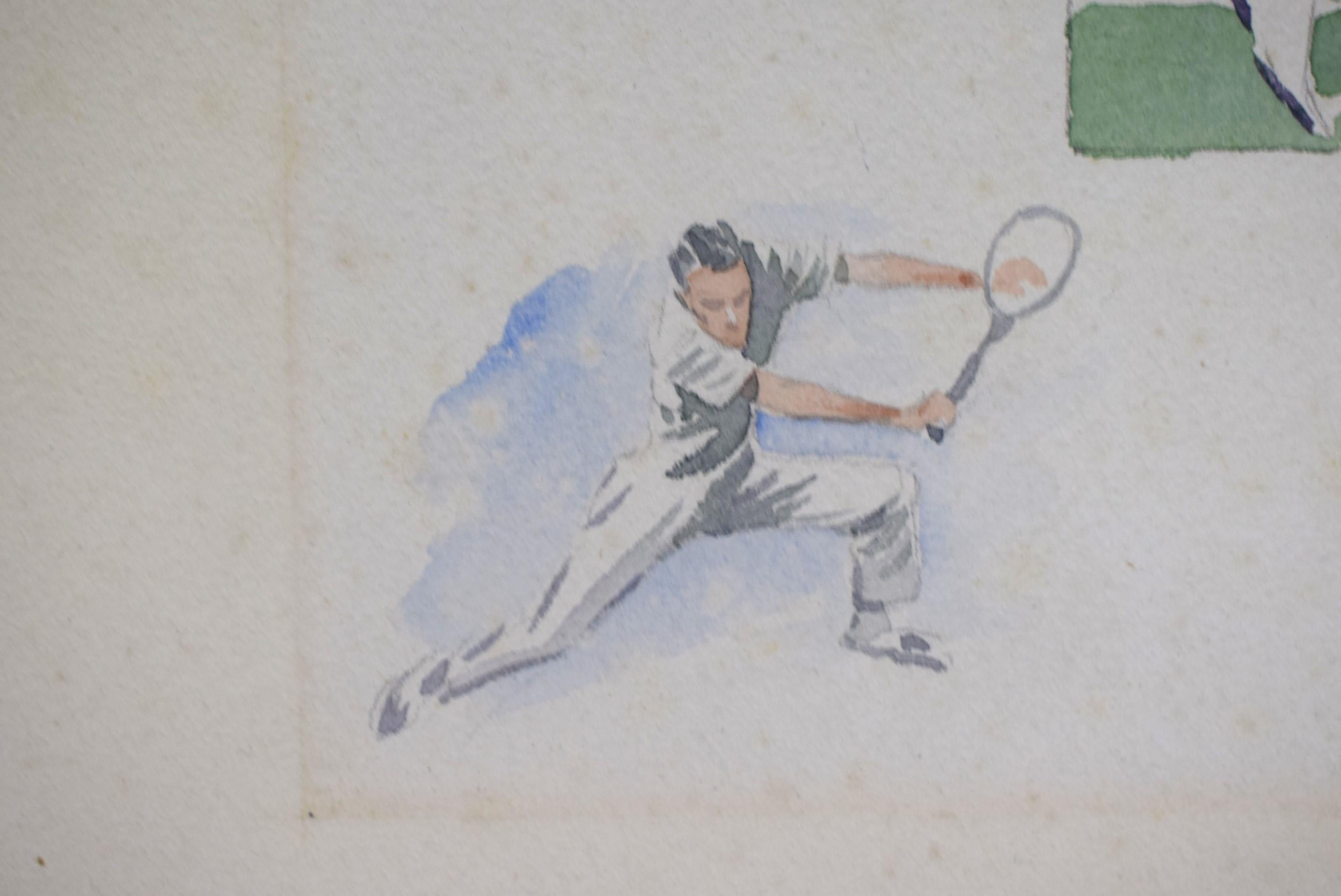 Tennis- The Kill, Or To The Net Watercolor By Paul Brown For Sale 2