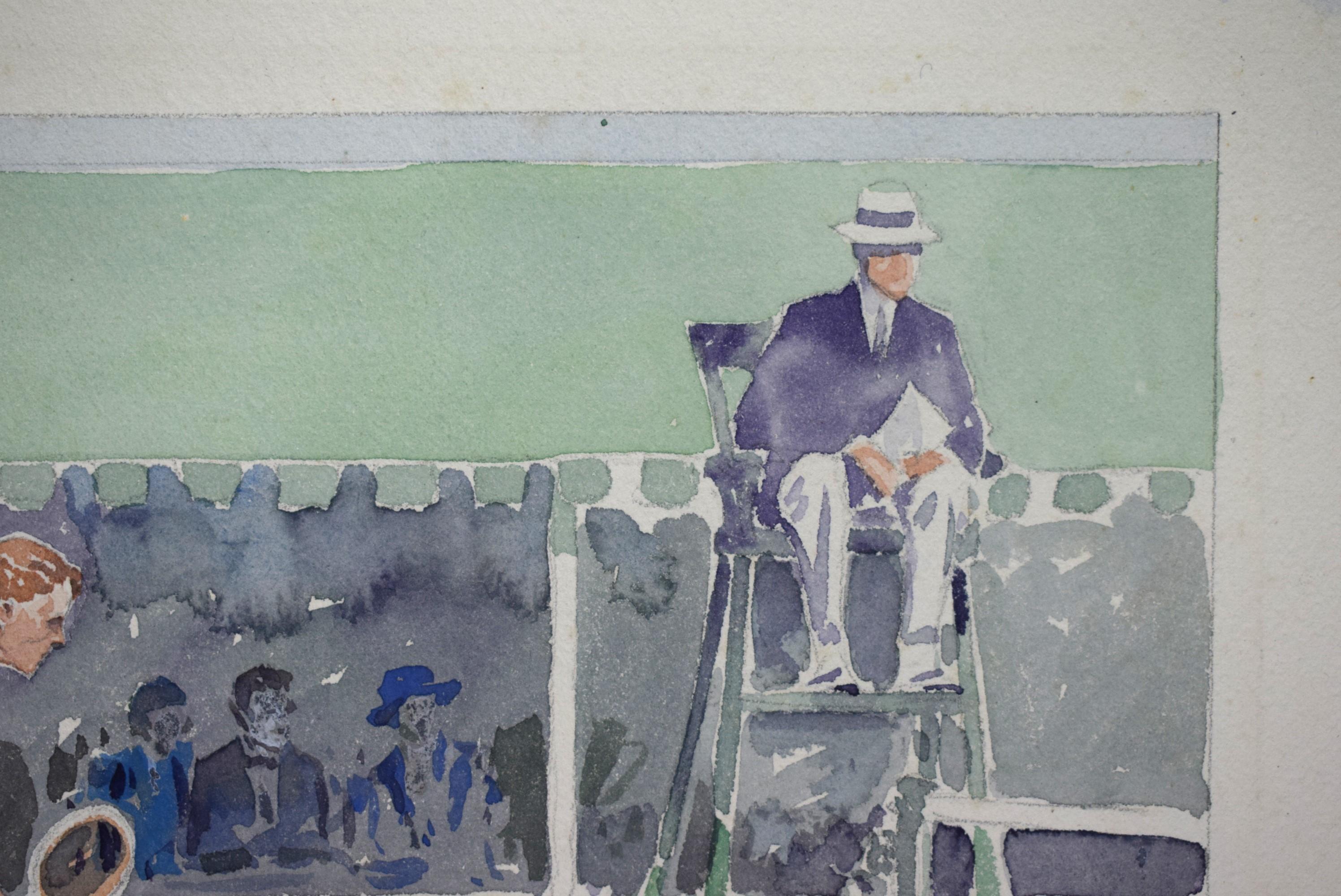 Tennis- The Kill, Or To The Net Watercolor By Paul Brown For Sale 1