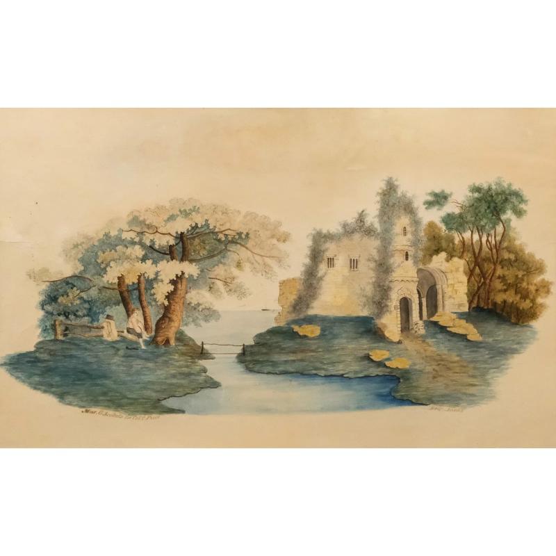 Aquarelle anglaise d'un paysage arcadien du 19ème siècle par G. Scobel en vente 3