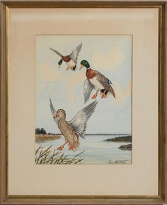 3 Ducks in Flight Watercolour by Jean Herblet Ex- C.Z. Guest Collection